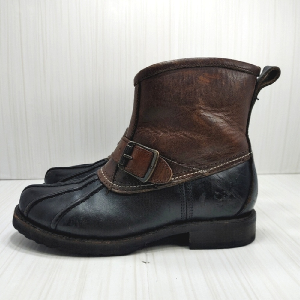 Frye Veronica Duck Engineer Shearling Lined Mid‎ Shaft Boot Black Brown 6.5 Warm - Picture 4 of 13